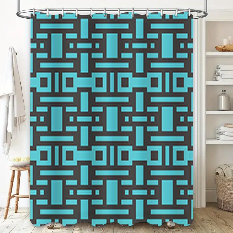 Blue Black Geometric Printed Shower Curtain for Bathroom Decor Modern Pattern Waterproof Fabric Size 72 x 84 inches (1 Set) on.c