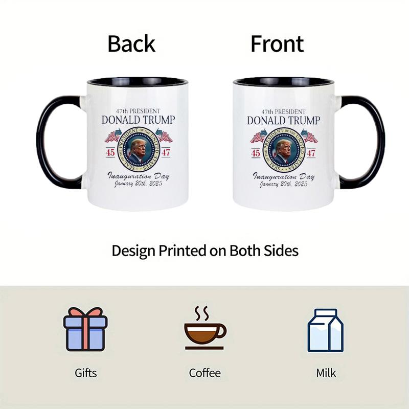 

1 Персонализированная керамическая кружка - Дональд Дж. Памятный дизайн 45-го президента Трампа, черная окантовка и ручка, белая подкладка 301-400ml