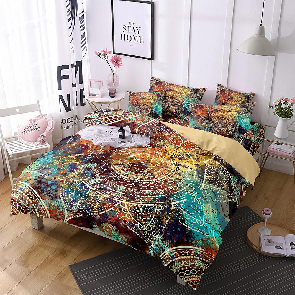 Bohemian Bedding Set Boho Flowers Duvet Cover Exotic Nationality Pillowcases Queen King for Woman Couple Bedroom Decorations