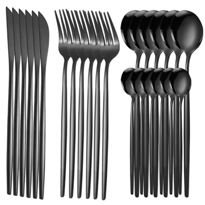 24dílná sada nerezového nádobí, černé zlato, příbory, lžíce, vidlička, nůž, západní příbory, stříbrné příbory, stolní potřeby