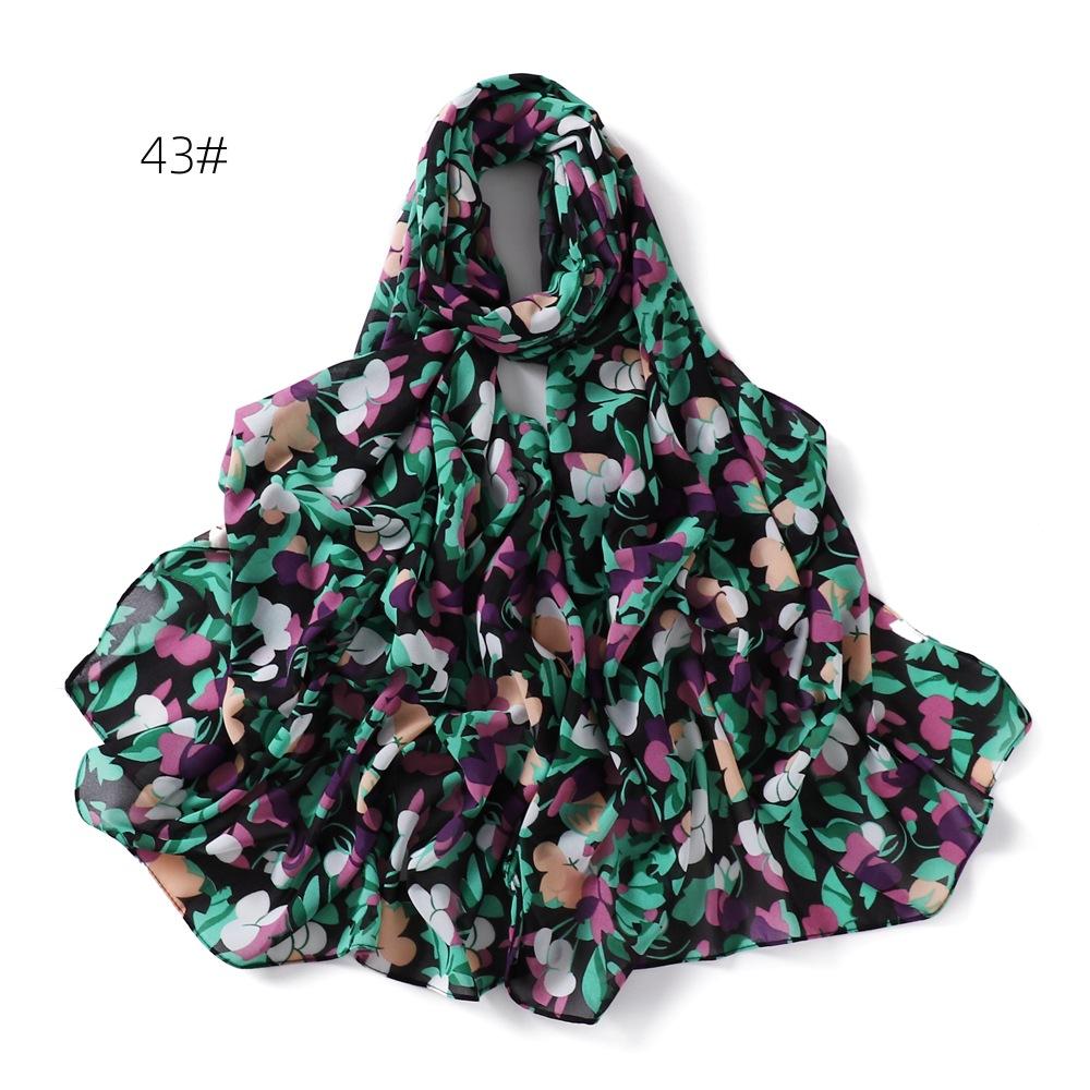 

New Flower Printed Chiffon Scarf Malaysian Popular Patterned Headscarf High Quality Long Shawls Muslim Women Summer Hijab Wraps