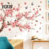 Autocollants Esthétiques de Chambre Minimaliste Moderne 2 Pièces Mur Sakura avec Papillons & Oiseaux, Branche de Fleur de Pêcher Installation Facile Autocollants Décoration Florale,