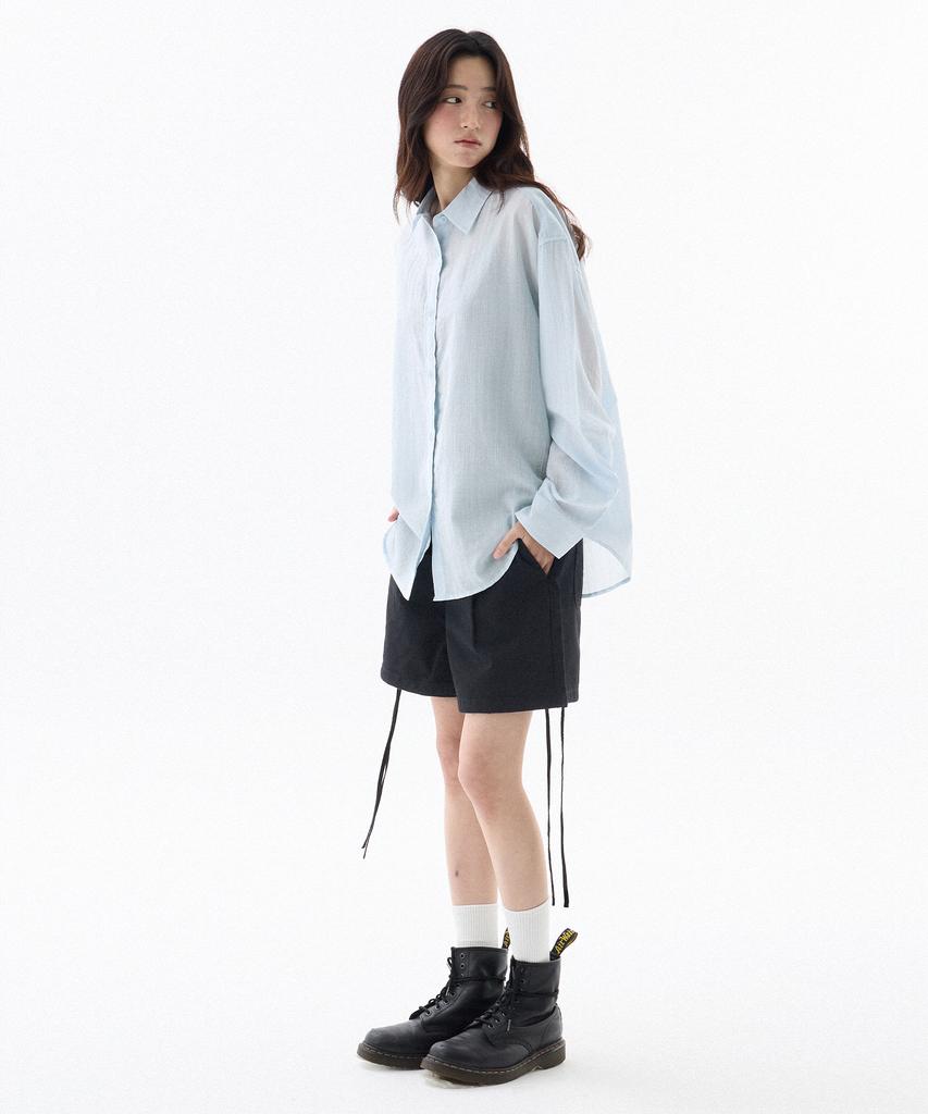FILLUMINATE (W) See-Through Loose Fit Shirt - Sky Blue