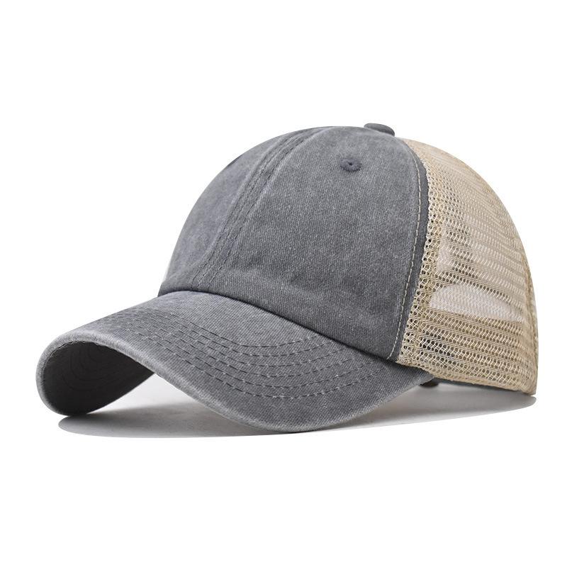 Unisex Washed Cotton Baseball Cap - Deep Crown Vintage Mesh Back Hat, Breathable Outdoor Adjustable Visor