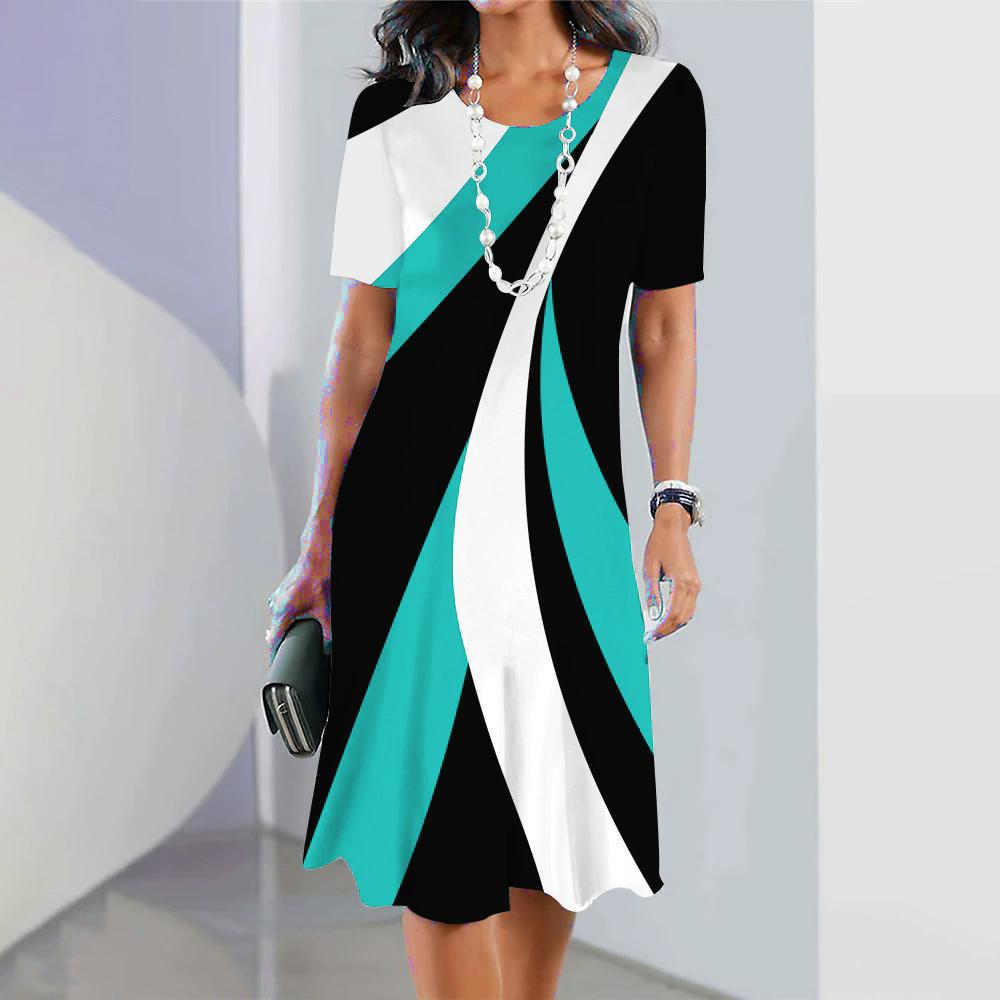 Summer Striped Graphic Women Fashion Mini Dresses Short Sleeve Comfort Street 3d Printed Ladies Dress  Casual Dress