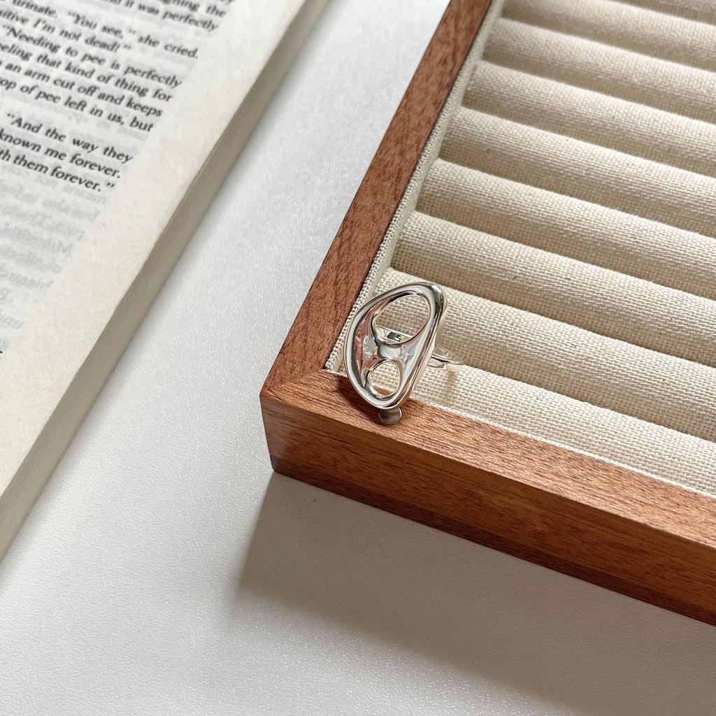 Niche Geometric Open Adjustable Ring - Minimalist Style, Polished High-End Hollow Design for Women
