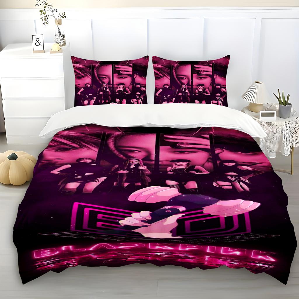 Anime Korean Girl Group Idols LISA ROSE JENNY JISOO Duvet Cover Bedding Set Gift for Girls Kids Teens Adults