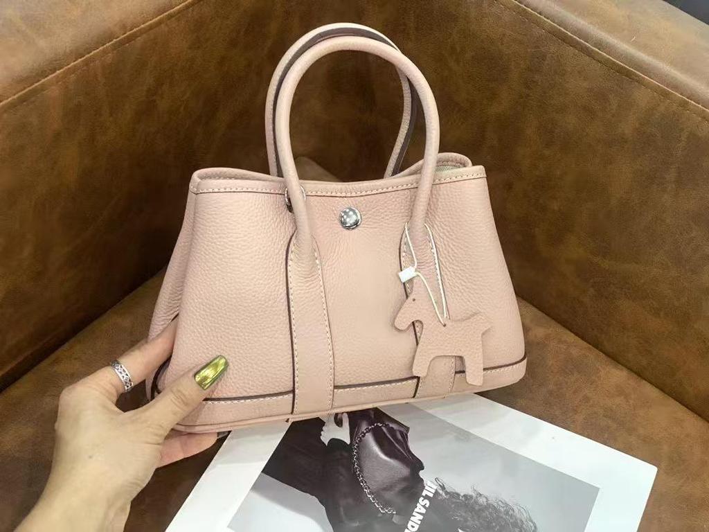 Women's Genuine Cowhide Leather Garden Tote - Large Capacity Bucket Shoulder Bag