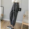 2022 Loose Hip Hop Leisure Korean Womens Pants Punk Pockets Jeans High Elastic Waist Button Harem Harajuku Denim Causal Cargo