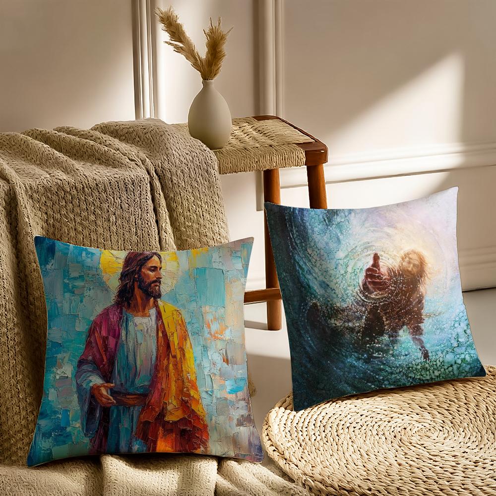 Jesus Kissenbezug Weicher Plüsch Überwurf Kissenbezug | Zweiseitig Bedruckter Kissenbezug | Sofa & Wohnkultur