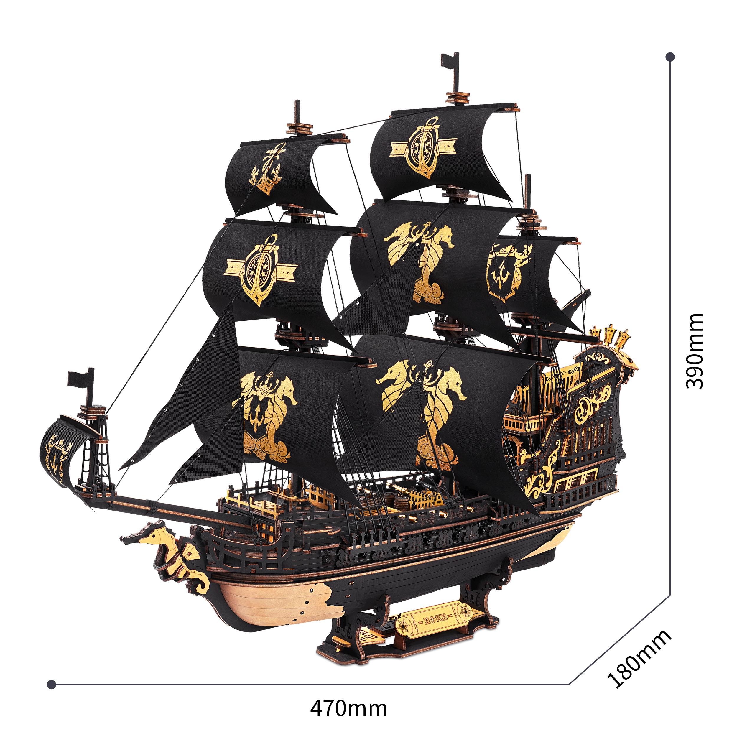 

Robotime Rokr 3D Puzzle Wooden Seahouse Barque Model kits Build Home Desk Decoration Gift For Teens and Adults чорний
