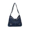 Korean Style Rivet Fashion Denim Shoulder Bag - Trendy Crossbody with Large Capacity for Travel