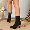Ankle Boots Women Autumn Winter Stiletto Black Suede Leather Flock Sexy Nightclub Pumps Size 35~42 Party Shoe  De Mujer