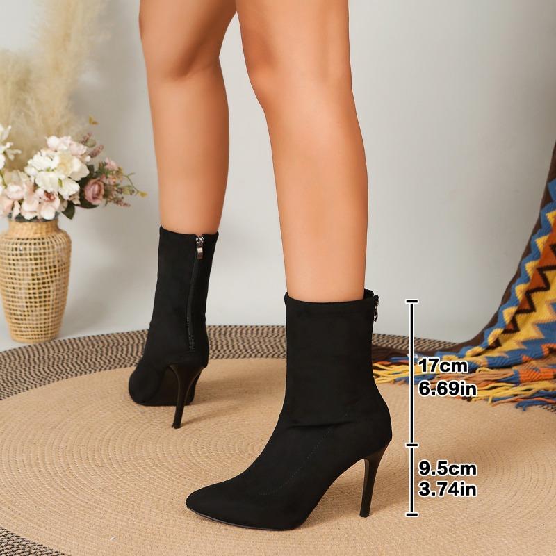 Ankle Boots Women Autumn Winter Stiletto Black Suede Leather Flock Sexy Nightclub Pumps Size 35~42 Party Shoe  De Mujer