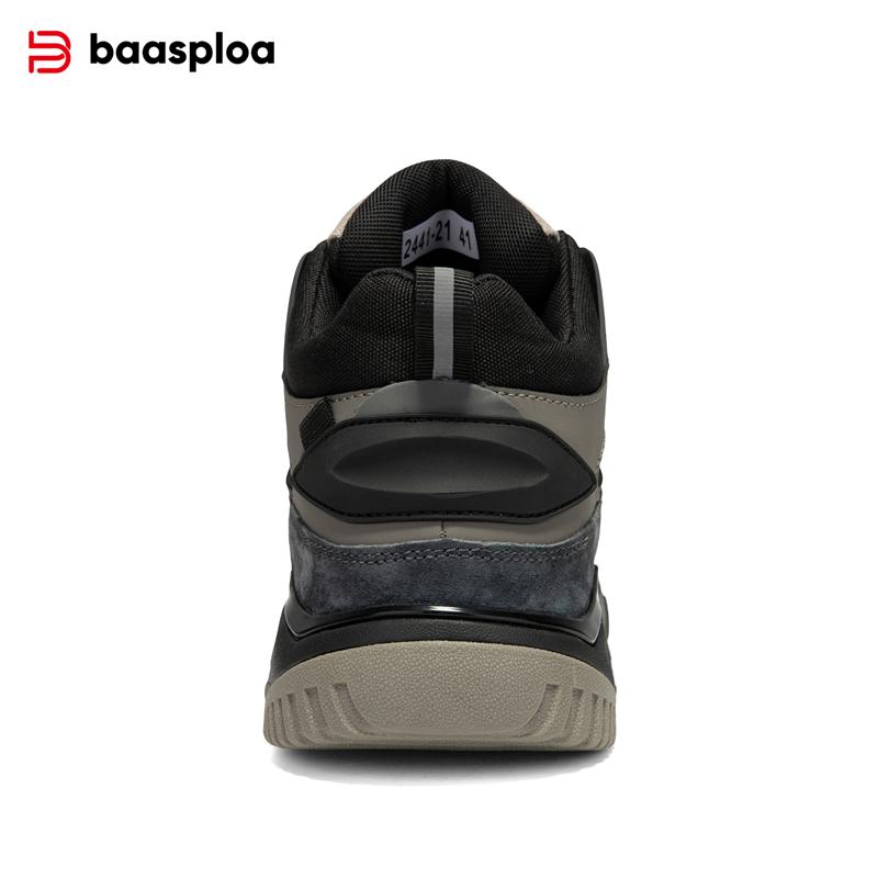 BAASPLOA Winter Men Sneakers Leather Casual Fashion Waterproof Sport Shoes for Man Plush Warm Male Sneakers Non-Slip Outdoor Casual Sports Shoes