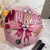 Nurse-Themed Automatic Umbrella with One-Button Opening/Closing - Floral Design, 8-Rib Durable Frame, Compact & Portable for T