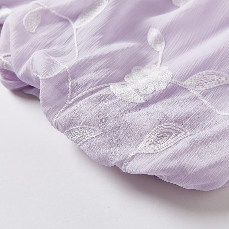 French V-Neck Puff Sleeve Embroidered Jacquard Dress