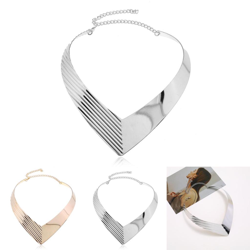 Fashion V Shaped Metal Women Collar Necklace With Geometric Design For Women