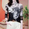 2024 Autumn/Winter Slim Fit Mesh Printed Long-Sleeve T-Shirt for Women