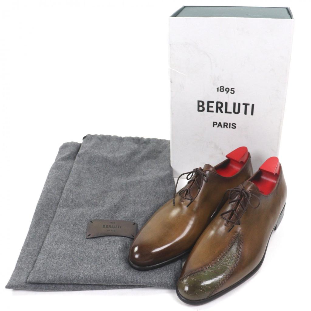 Pristine BERLUTI Leather Shoes Lapierre Prisse Khaki Leather Mens 6.5 Used