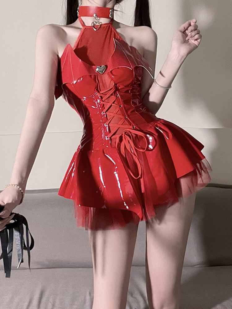 Hot Sexy Leather Lingerie Women See Through Bodysuit Open Bra Tights Erotic Anime Cosplay Hollow Costumes Crotchless Jumpsuit