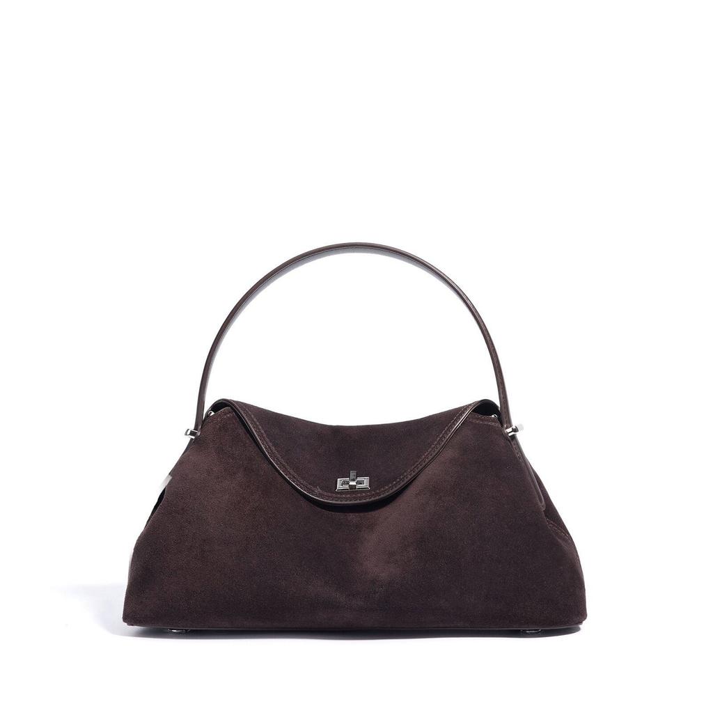 Brown Suede-Finish Cowhide Handbag – Minimalist, Lightweight, and Elegant Shoulder Bag for Women