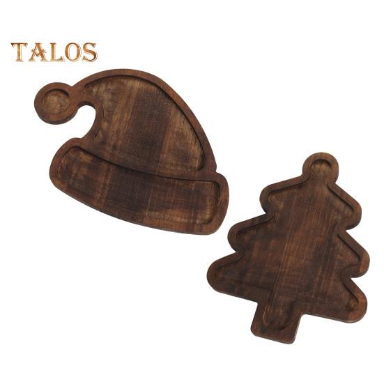 Christmas Wood Dinner Plate Set Festive Wooden Serving Trays for Xmas Snacks Cheese Fruit Holiday Party Food Tray Gift for Family Friends Teachers