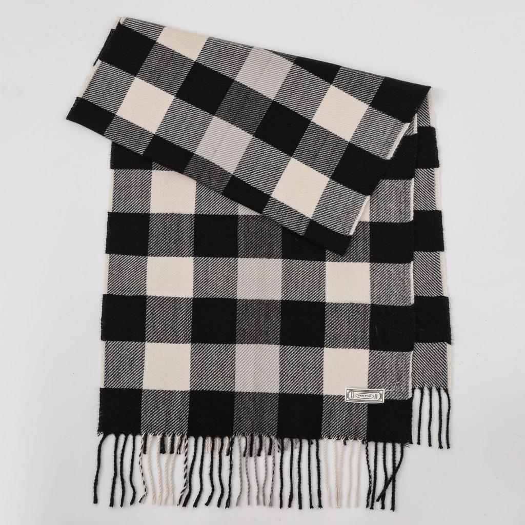 Winter new versatile plaid scarf women's color matching warm fringed scarf checkerboard high-end imitation cashmere scarf