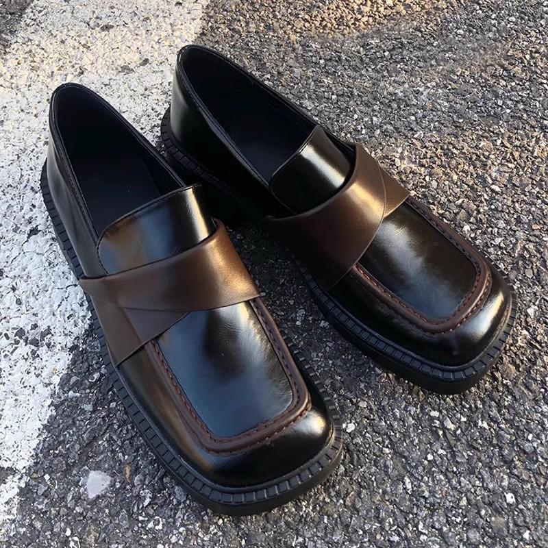 

Туфли из натуральной кожи в стиле ретро, женские туфли на платформе, брендовые дизайнерские туфли с квадратным носком, туфли на среднем каблуке, осенние новые трендовые туфли для офиса и платья 40