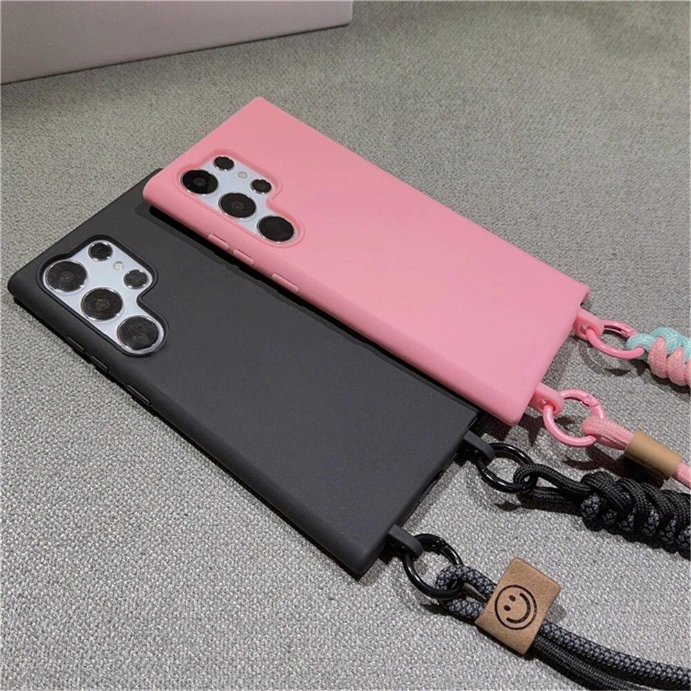 Crossbody Braided Lanyard Rope Case For Samsung S24 Ultra S23 FE S22 S21 Plus S20 FE A15 A05 A35 A55 A54 A34 A33 A53 A73 A52 A72 Soft Cover