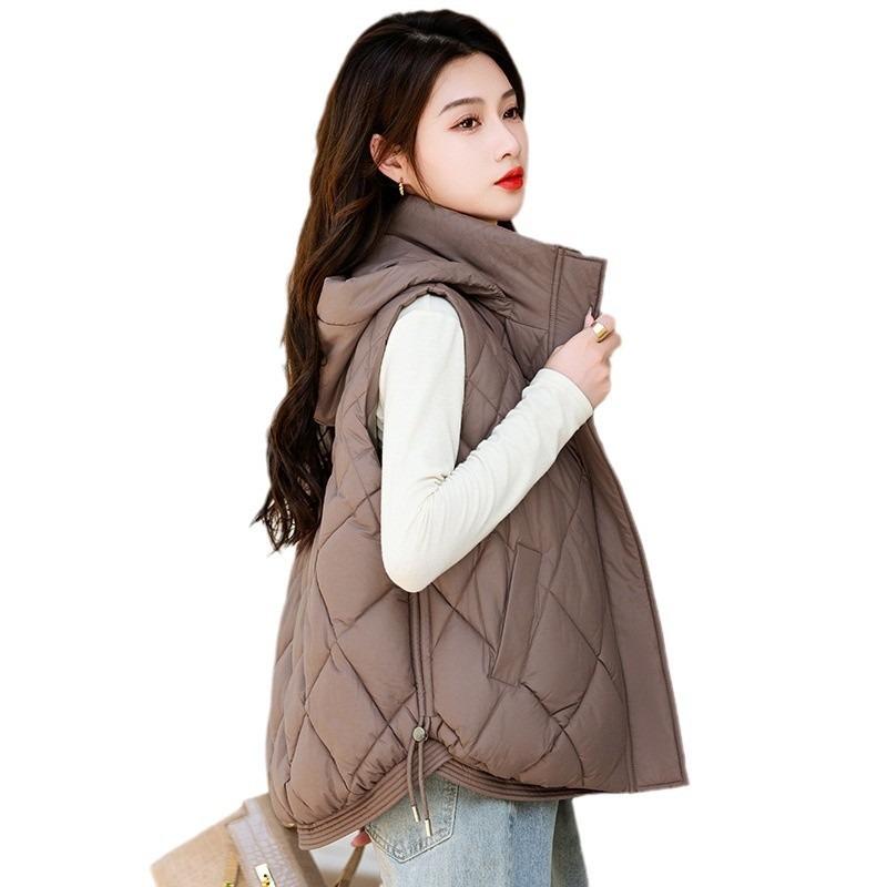 Kamizelka w romby damska jesień i zima nowa cienka duży rozmiar wyszczuplająca kamizelka z kapturem puchowa bawełniana kamizelka damska