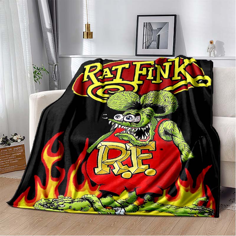 Rat Fink Retro Monster Graphic Print Flannel Blanket Cozy Warm Throw Sofa Bedroom Present Indoor Home Party Lounge Decor