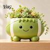 Creative Garden Ornament Rugby Ball Succulent Planter, Resin Small Flower Pot with Feet, Weatherproof Decor Cute Smiling Plant for Indoor Outdoor Home