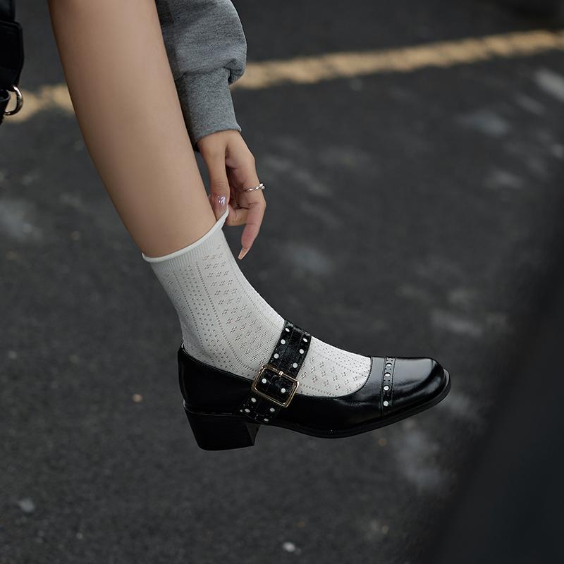 Fashion NEW Spring/Autumn Women Pumps Genuine Leather Shoes for Women Pointed Toe High Heel Shoes Metal Buckle Mary Janes Handmade Shoes