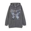 Hooded sweater in stock, zipper sweater autumn and winter European and American butterfly sweater gothic sports hooded jacket