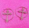 Retro Bling Crystal Cross Hoop Earrings Punk Aesthetic Luxury Korean Fashion Ears for Women Punk Jewelry Y2K Cool Stud Earrings