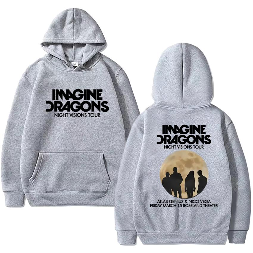 Rockband Imagine Dragons Welttournee Doppelseitiger Grafik-Hoodie Herren Damen Hip-Hop Punk Streetwear Unisex Fleece Lässiger Pullover