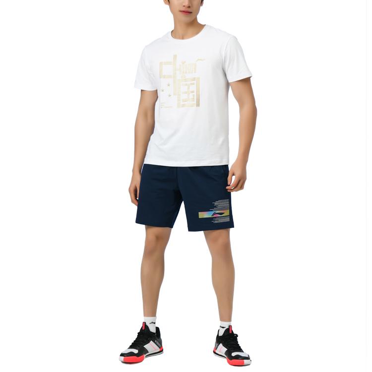 Li Ning Ping Pong Series Quick-Dry Round Neck Sports Culture Short Sleeve T-Shirt Men Tops Standard-White AHSR765-1