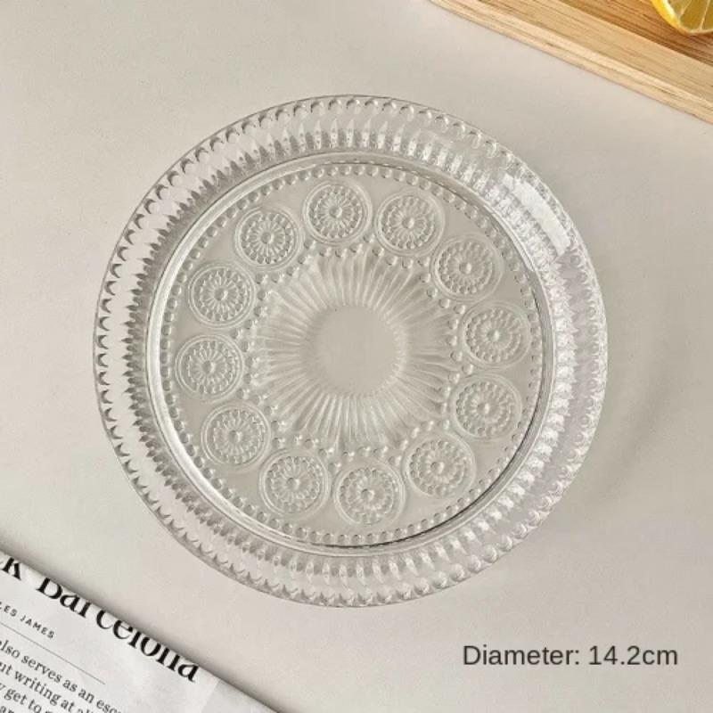 Ins Wind Sunflower French Vintage Relief Glass Fruit Plate Home Premium Cake Plate Tableware Dessert Afternoon Tea Dim Sum Plate