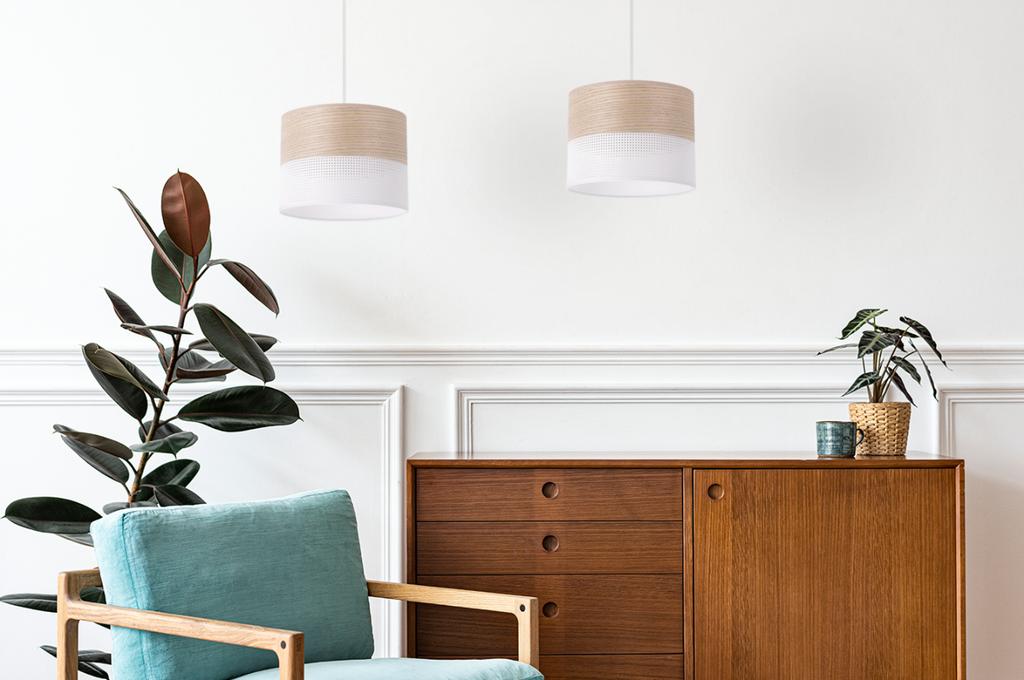 Single Hanging Lamp Classic Oak Veneer Lampshade 20Cm