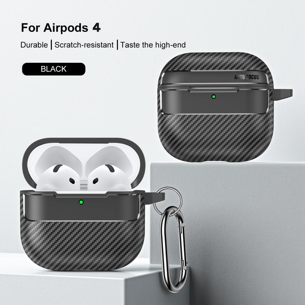 KEYSION Ütésálló tok AirPods 4-hez szénszálas textúra puha TPU szilikon Bluetooth fülhallgató fedél AirPods 4th-hez