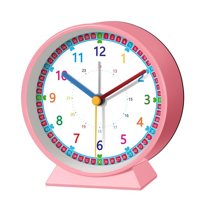 Early Education Desk Clock Needle Display Quartz Alarm Clock Silent Sweep Movement Silent Walking Soft Night Light Metal Frame