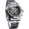 Forsining Automatic Skeleton Men's Watch Blue Black Stainless Steel Band Waterproof Modern Timepiece