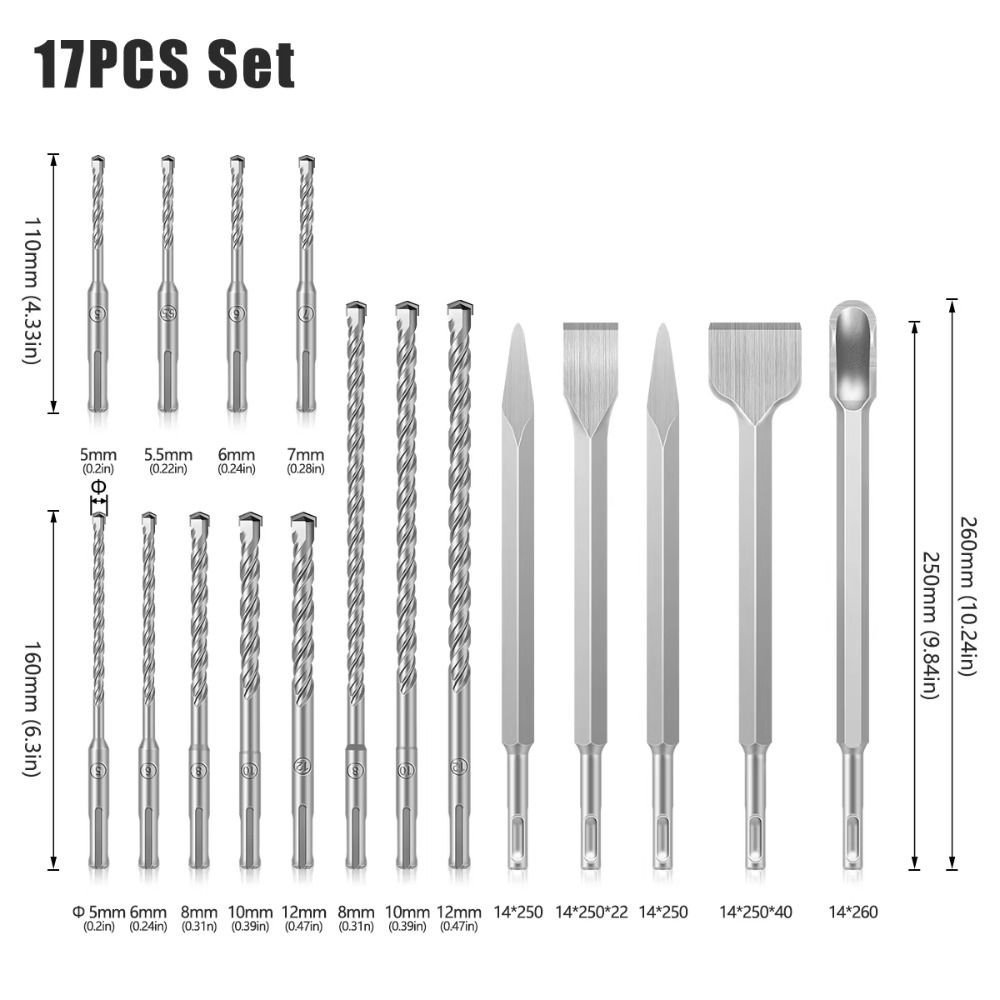 Chromium Steel Electric Hammer Drill Bit Set SDS Plus Rotary Hammer Bits Drill Bit  Home Supply