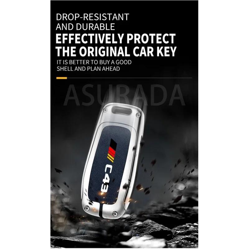 Car Tpu Zinc Alloy Key Case Bag For Mercedes Benz Amg C43 Logo Car Key Chain Car Metal Key Shell Interior Decoration Accessories
