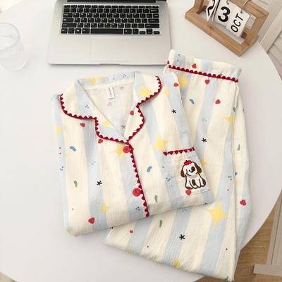 Shell Edge Cloud Cotton Long Apple Puppy Pajamas - Women's Long Sleeve Spring Autumn Home Wear Set