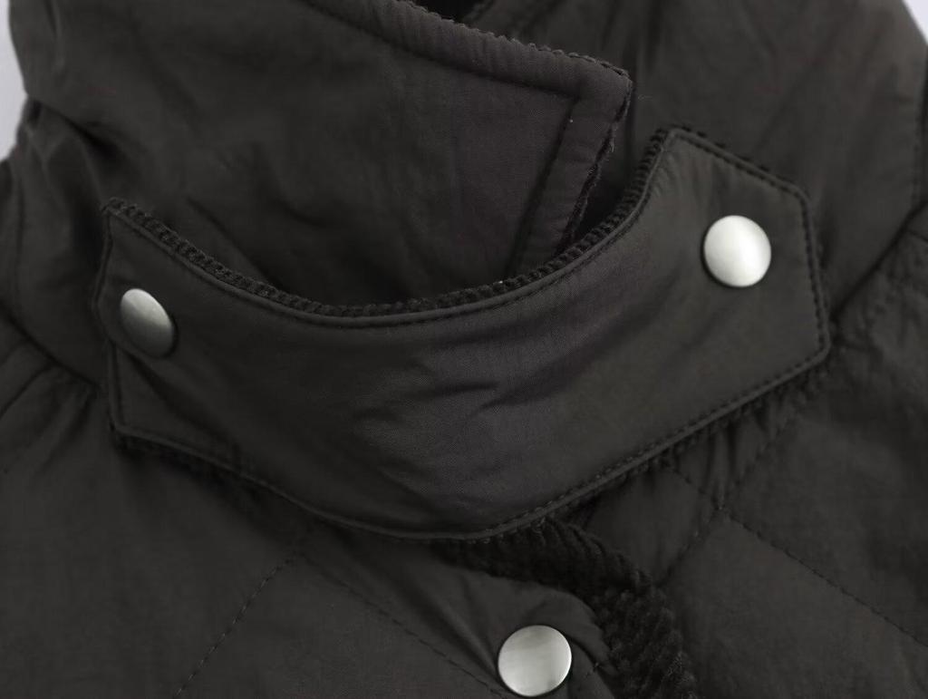 2024 Autumn Women's European & American Style High Neck Diamond Pattern Short Cotton Jacket