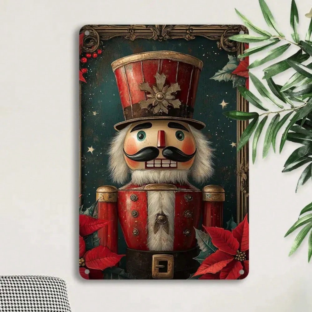 Vintage Nussknacker Blech Metall Wandkunst Retro Weihnachtsdekoration