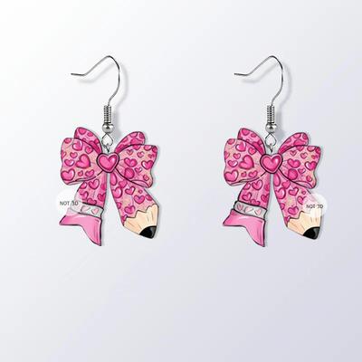 Back To School Pencil Bow Acrylic Earrings - Creative 2D Design