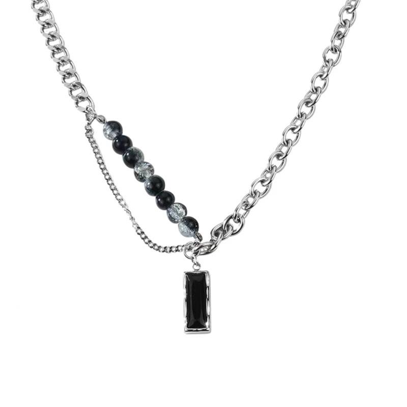Унисекс Ожерелье с Подвеской из Черного Камня Модное Многослойное Ожерелье Титановая Сталь Украшение Идеально для Повседневной или Официальной Одежды 1